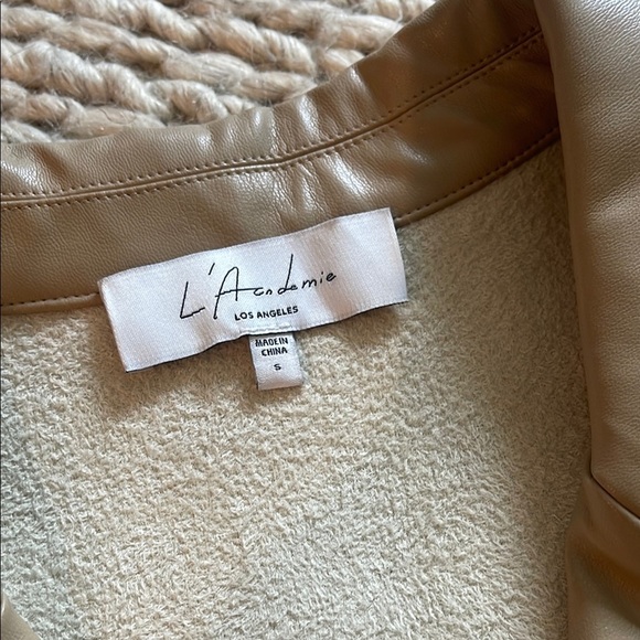 L’Academie by Revolve Clothing Tan Short Sleeve Leather Shirt Kelly Blouse - Picture 5 of 8